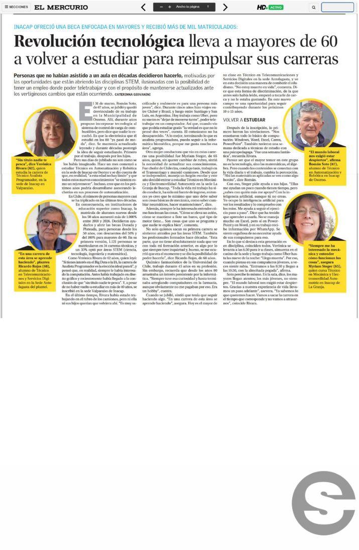 🇨🇱📈 Revolución tecnológica lleva a mayores de 60 a estudiar con becas en Inacap 🧑‍🏫.